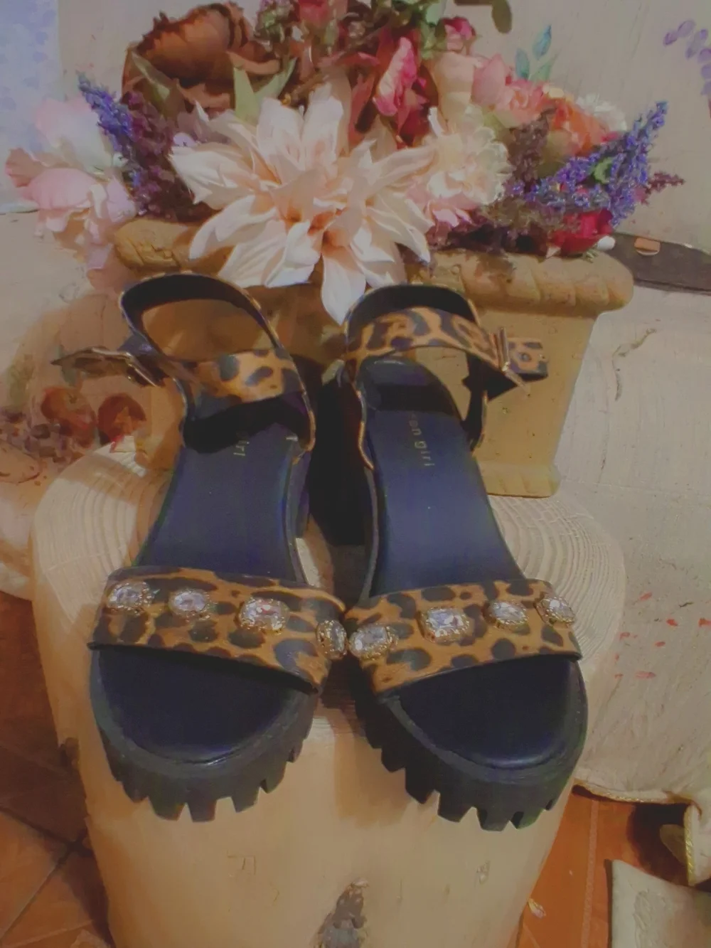 Platform Steve Madden Leopard Print Gem-Embellished Women's Platform Sandals